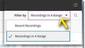 Selecting a date range for Collaborate Recordings