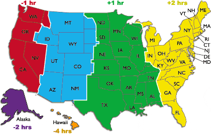 Map of US Timezones